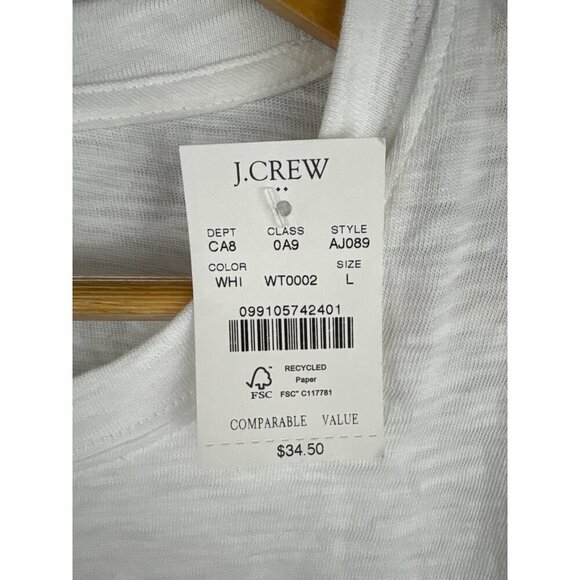 J.Crew White Girlfriend Tee Size L 100% Cotton New With Tags Made In Philippines - Picture 5 of 6